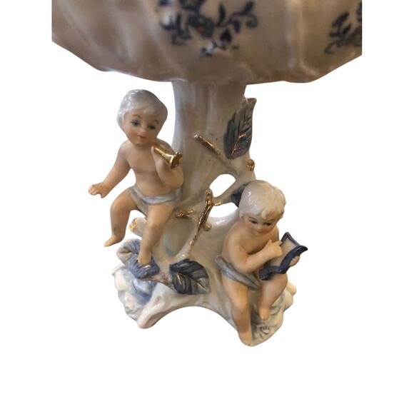 Porcelain Colonial Blue and White Cupids Candy Dish Figurine - Picture 4 of 10